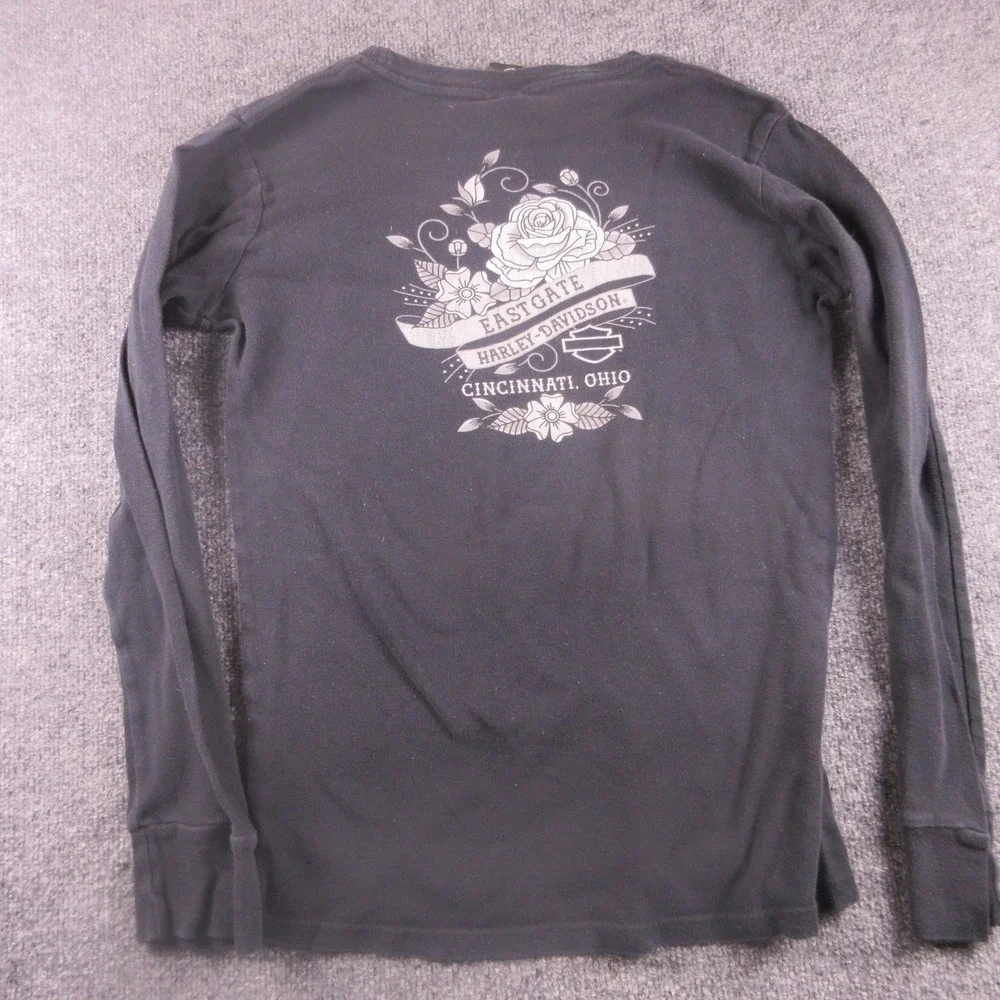 Harley-Davidson Shirt Womens Large Black‎ Long Sleeve Rhinestone Logo Biker